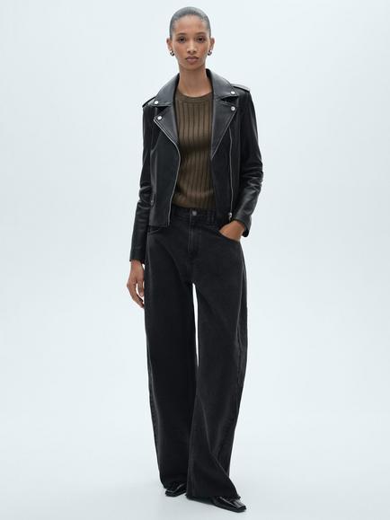 Mango Perfect Leather Jacket, Black - view 2, Black