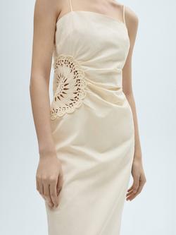Mango Bruna Open Work Flower Midi Dress, Natural White, Natural White