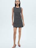 Mango Linda Stripe Button Side Dress, Black/White
