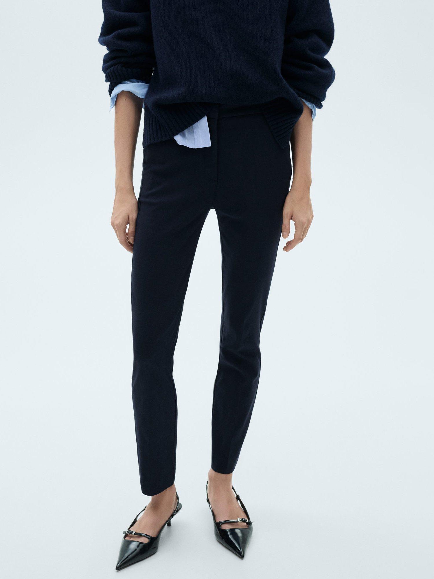 Product image 1 of 7, which shows Mango Cola Cropped Skinny Trousers, Navy, 12
