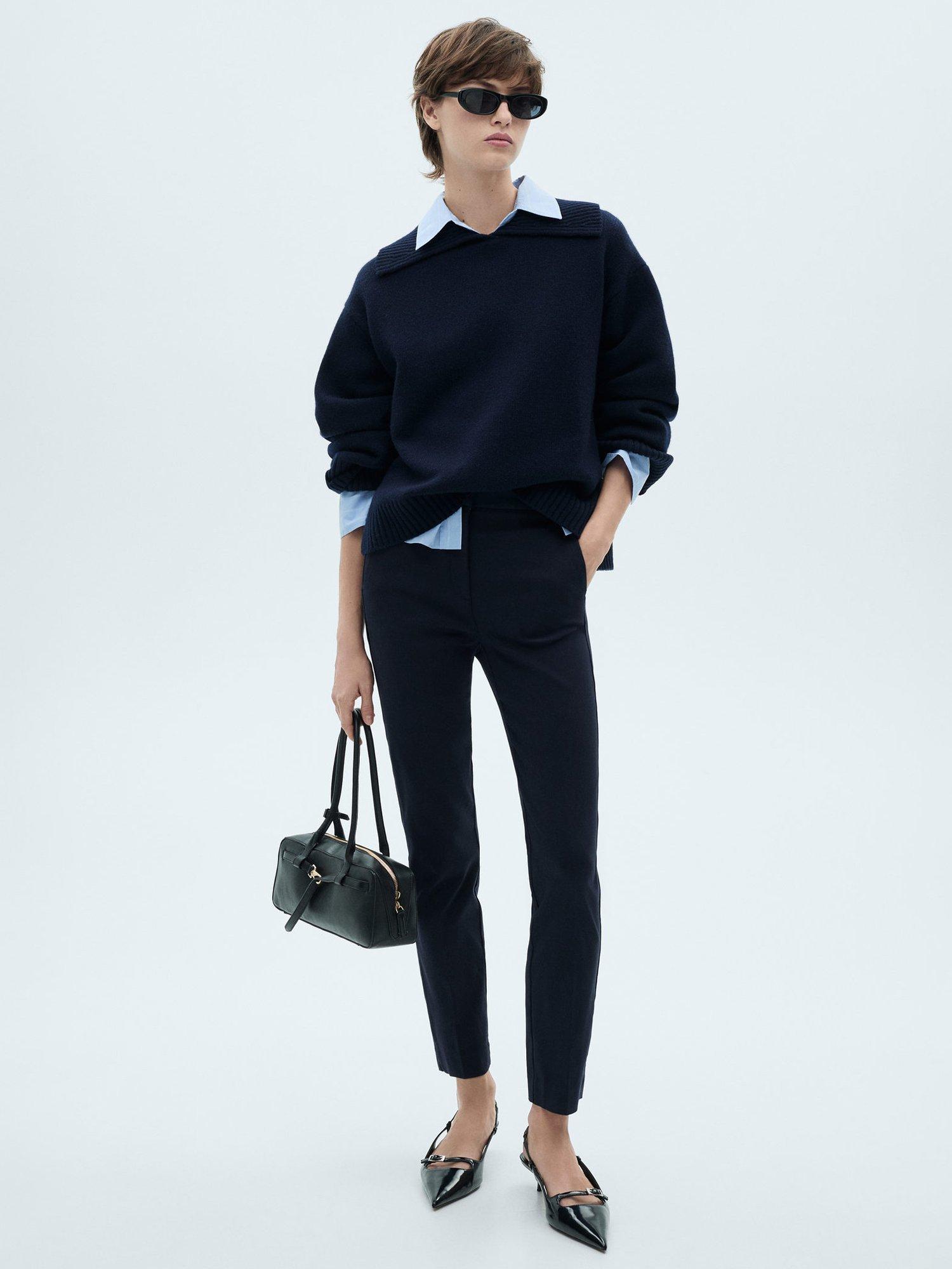 Product image 2 of 7, which shows Mango Cola Cropped Skinny Trousers, Navy, 12
