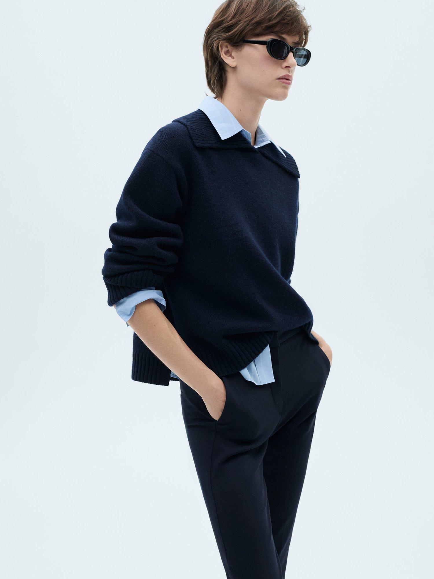 Product image 6 of 7, which shows Mango Cola Cropped Skinny Trousers, Navy, 12