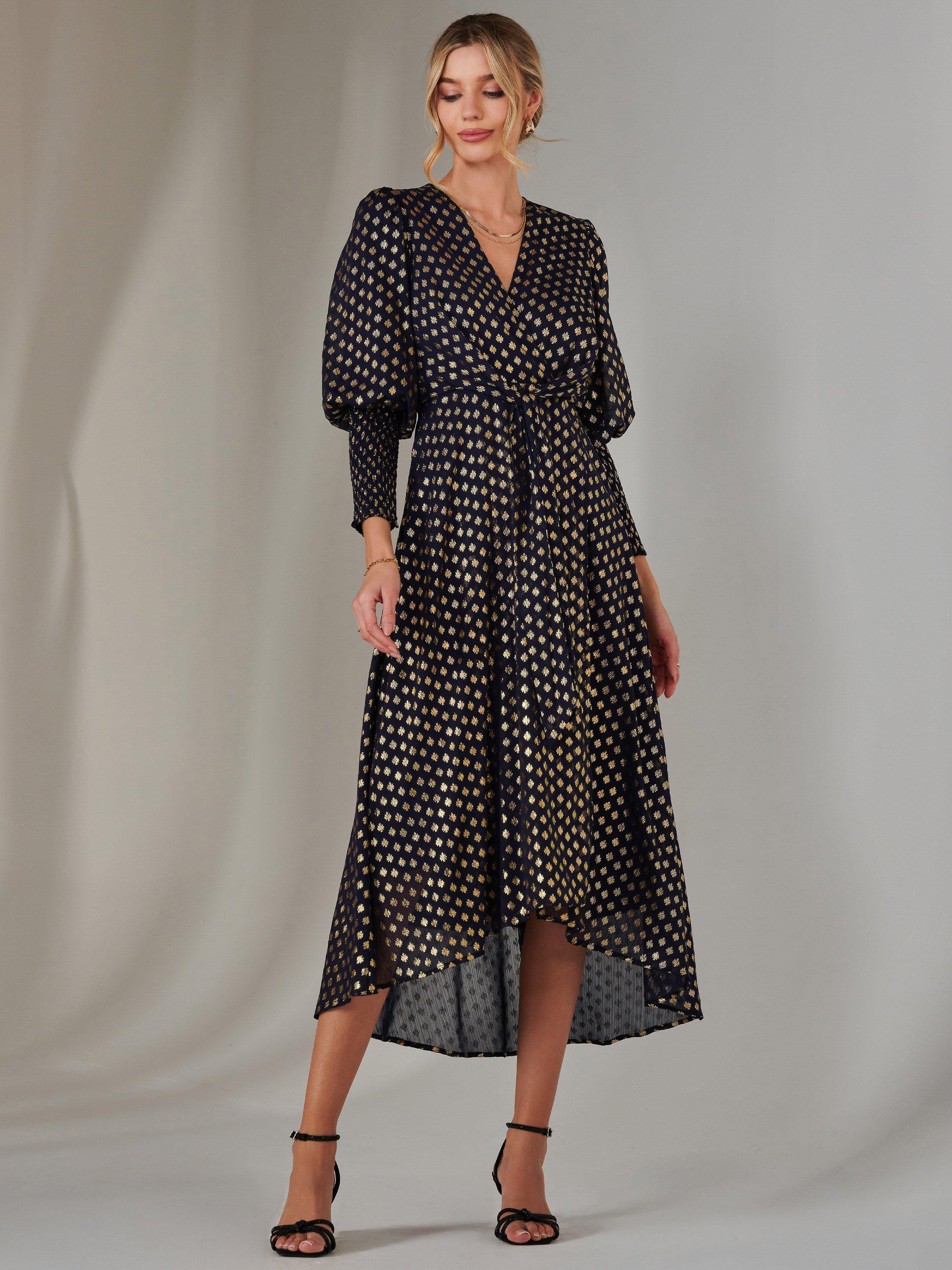 Jolie Moi Metallic Spot Dress, Navy