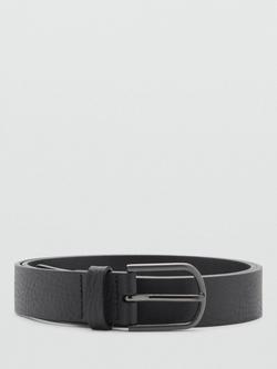 Mango Bolonia Leather Belt, Black, Black