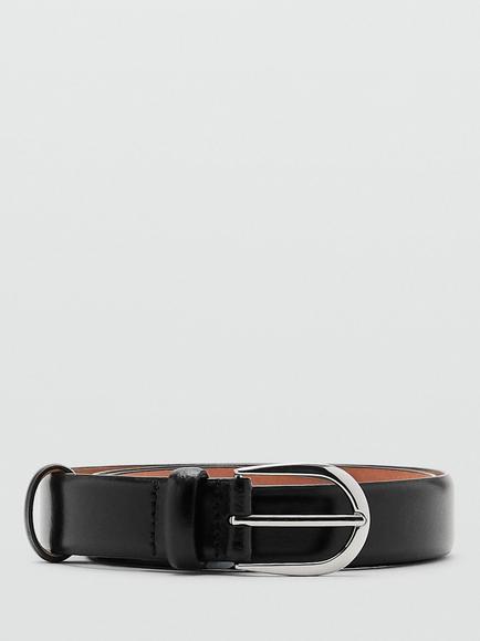 Mango Turve Leather Belt, Black, Black