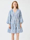 YAS Cinni Organic Cotton Rope Tie Midi Dress, Blue/White