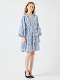 YAS Cinni Organic Cotton Rope Tie Midi Dress, Blue/White