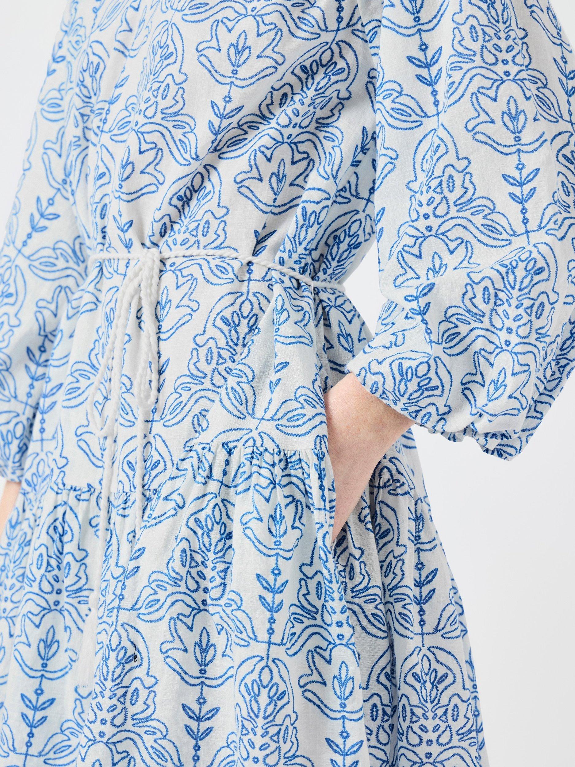 Product image 5 of 7, which shows YAS Cinni Organic Cotton Rope Tie Midi Dress, Blue/White, 10