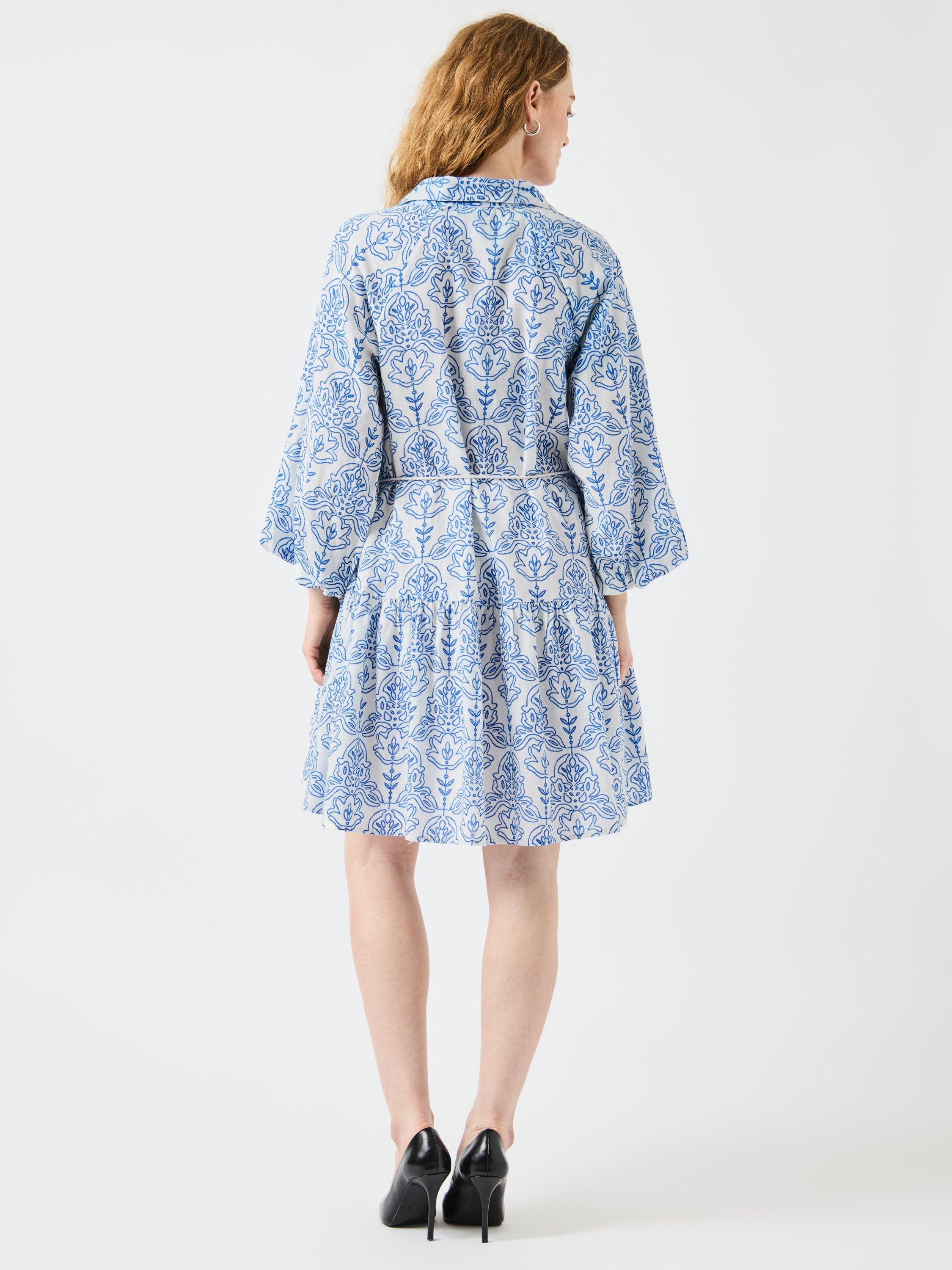 Product image 3 of 7, which shows YAS Cinni Organic Cotton Rope Tie Midi Dress, Blue/White, 10
