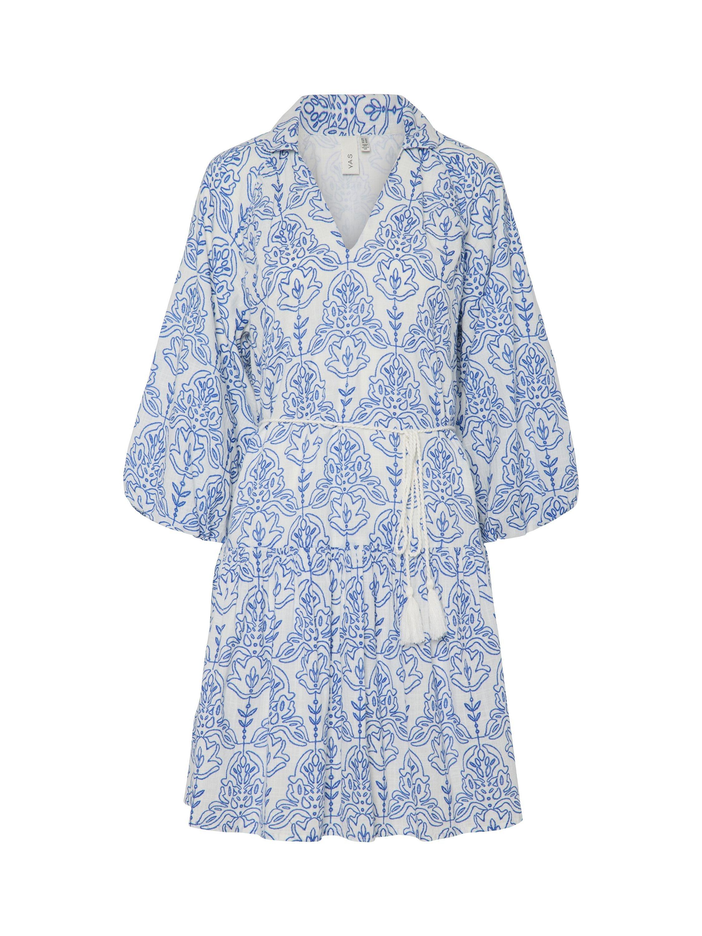 Product image 6 of 7, which shows YAS Cinni Organic Cotton Rope Tie Midi Dress, Blue/White, 10