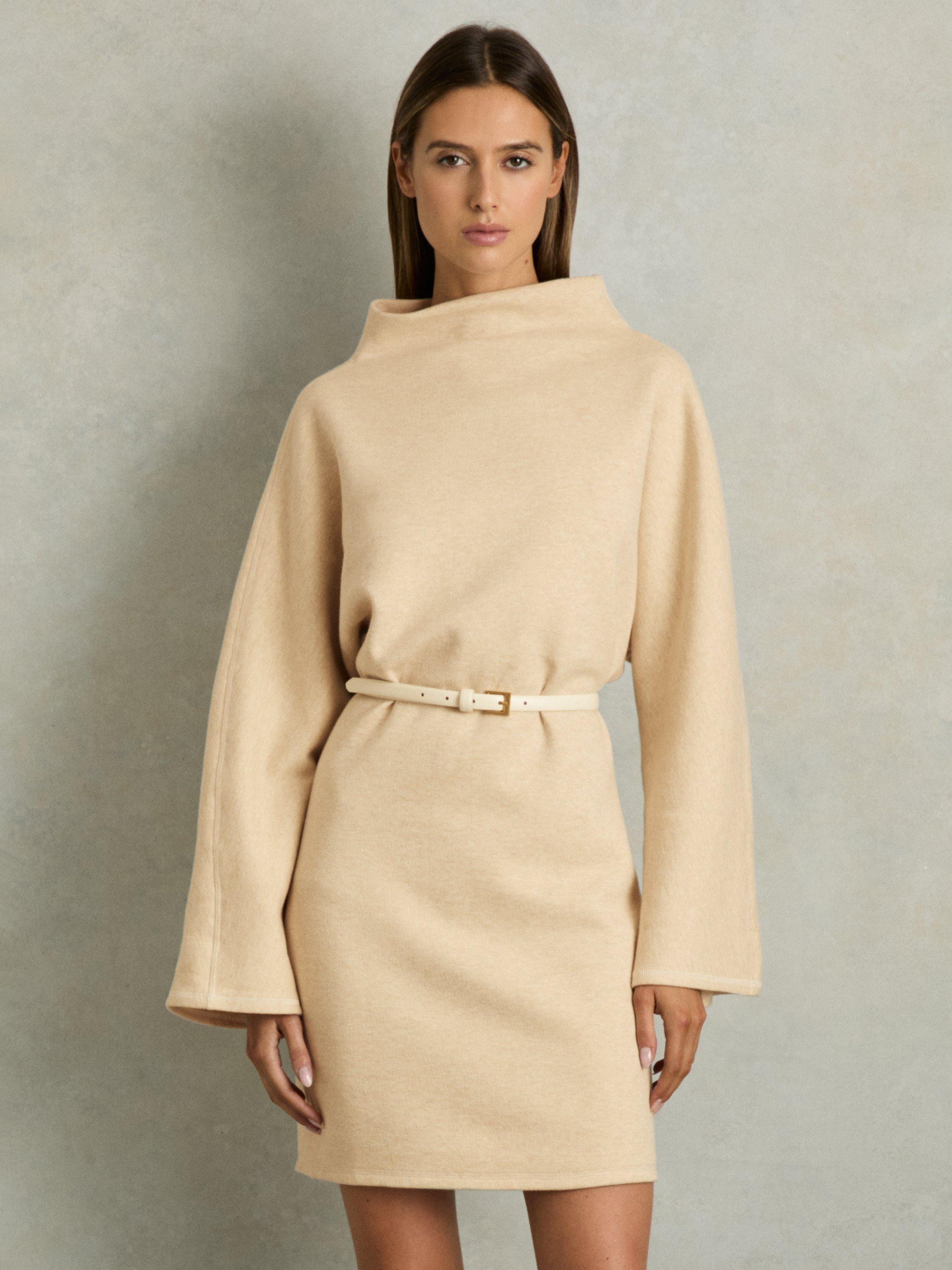 Product image 4 of 5, which shows Reiss Amelie High Neck Dress, Cream, XS