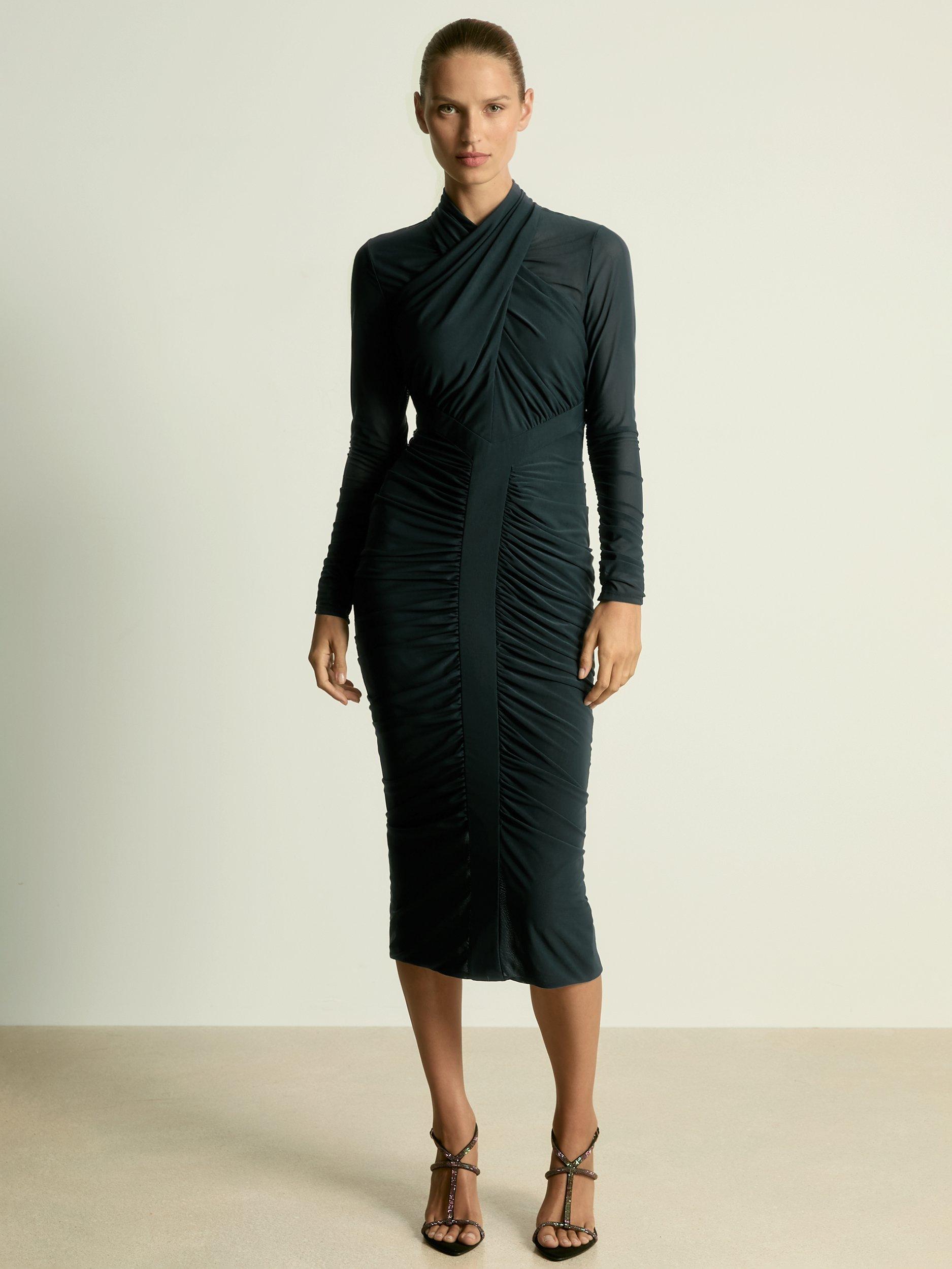 Product image 1 of 5, which shows Reiss Myla Wrap Front Dress, Dark Teal, 6