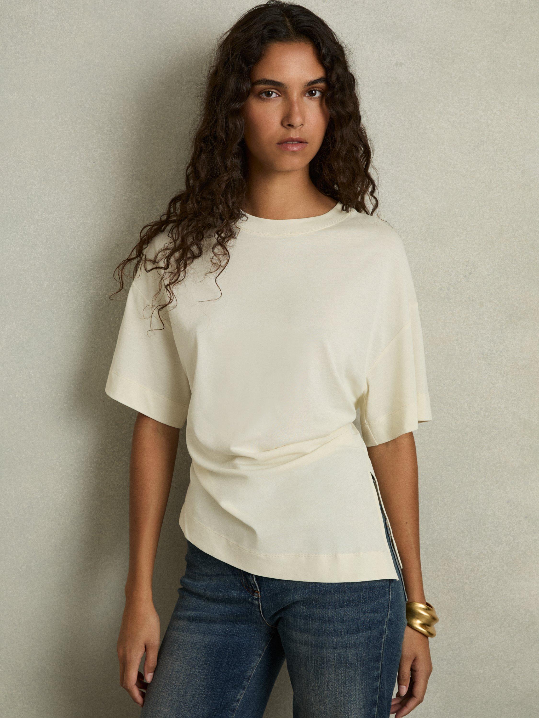 Reiss Audrey Ruched T-Shirt, Ivory