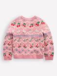 Mini Boden Kids' Edie Fair Isle Cardigan, Vintage Pink Hearts