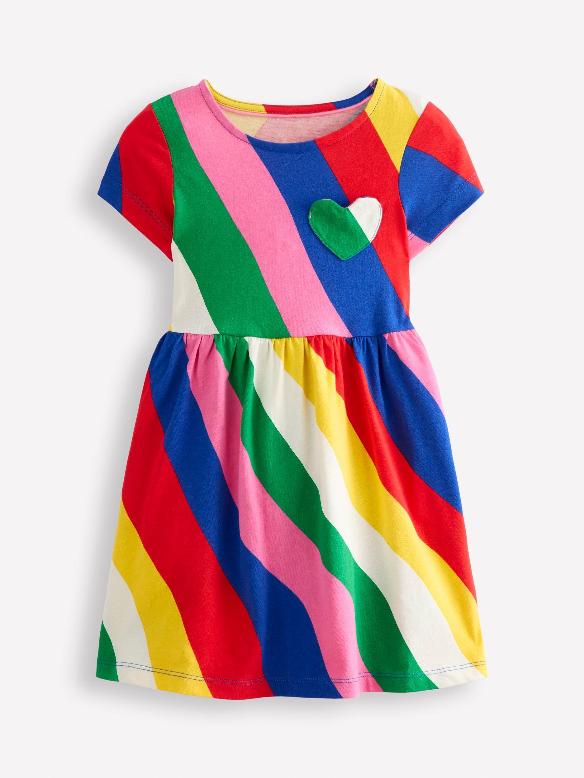 Mini Boden Kids' Heart Pocket Dress, Rainbow Wave