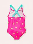 Mini Boden Kids' Cross-Back Spot  Printed Swimsuit, Pink/Gold Spot