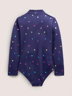 Mini Boden Kids' Spot Print Long Sleeve Swimsuit, Navy/Multi - view 2, Navy/Multi