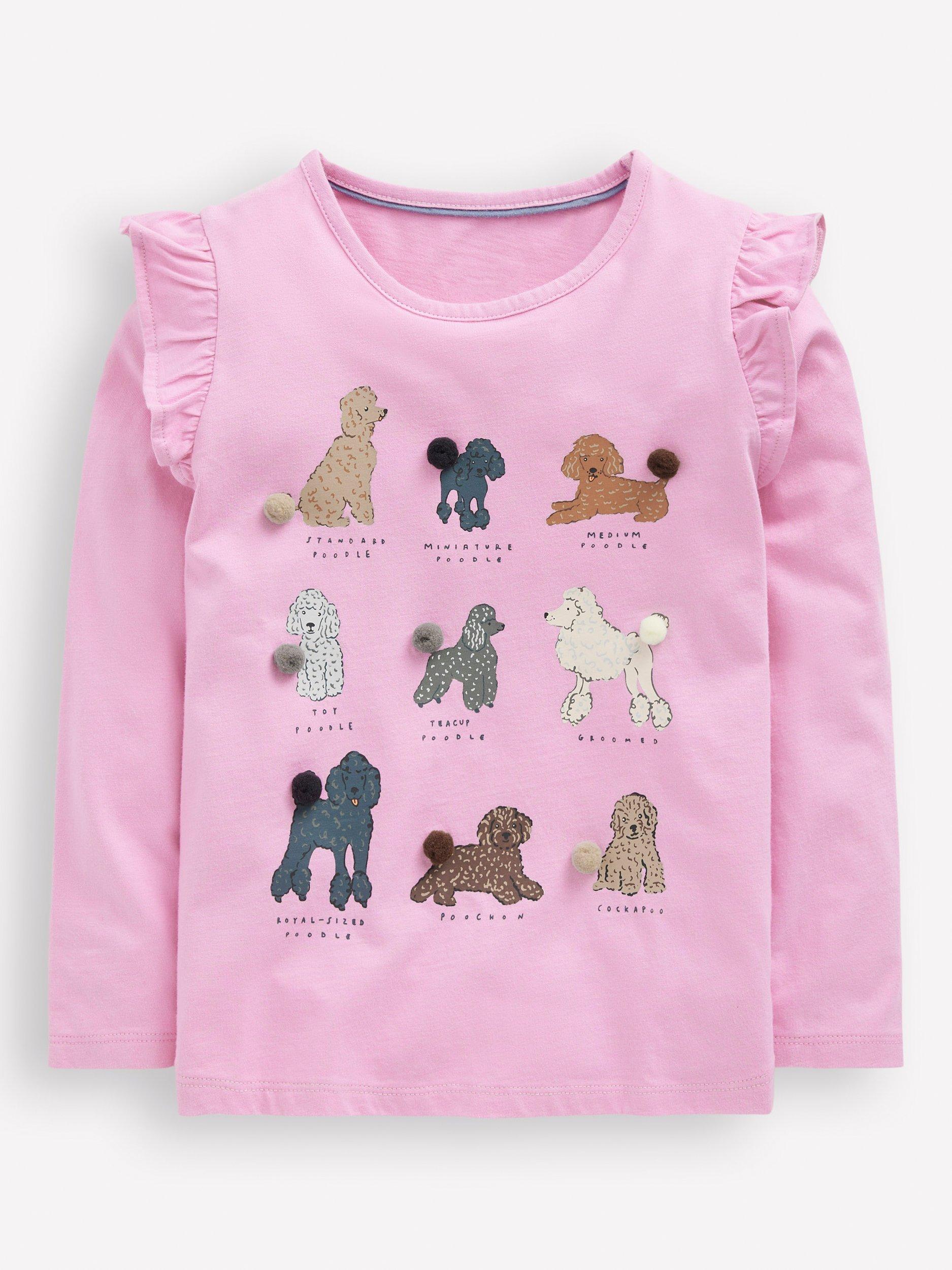 Mini Boden Frill Sleeve Top, Bubblegum Pink Dogs