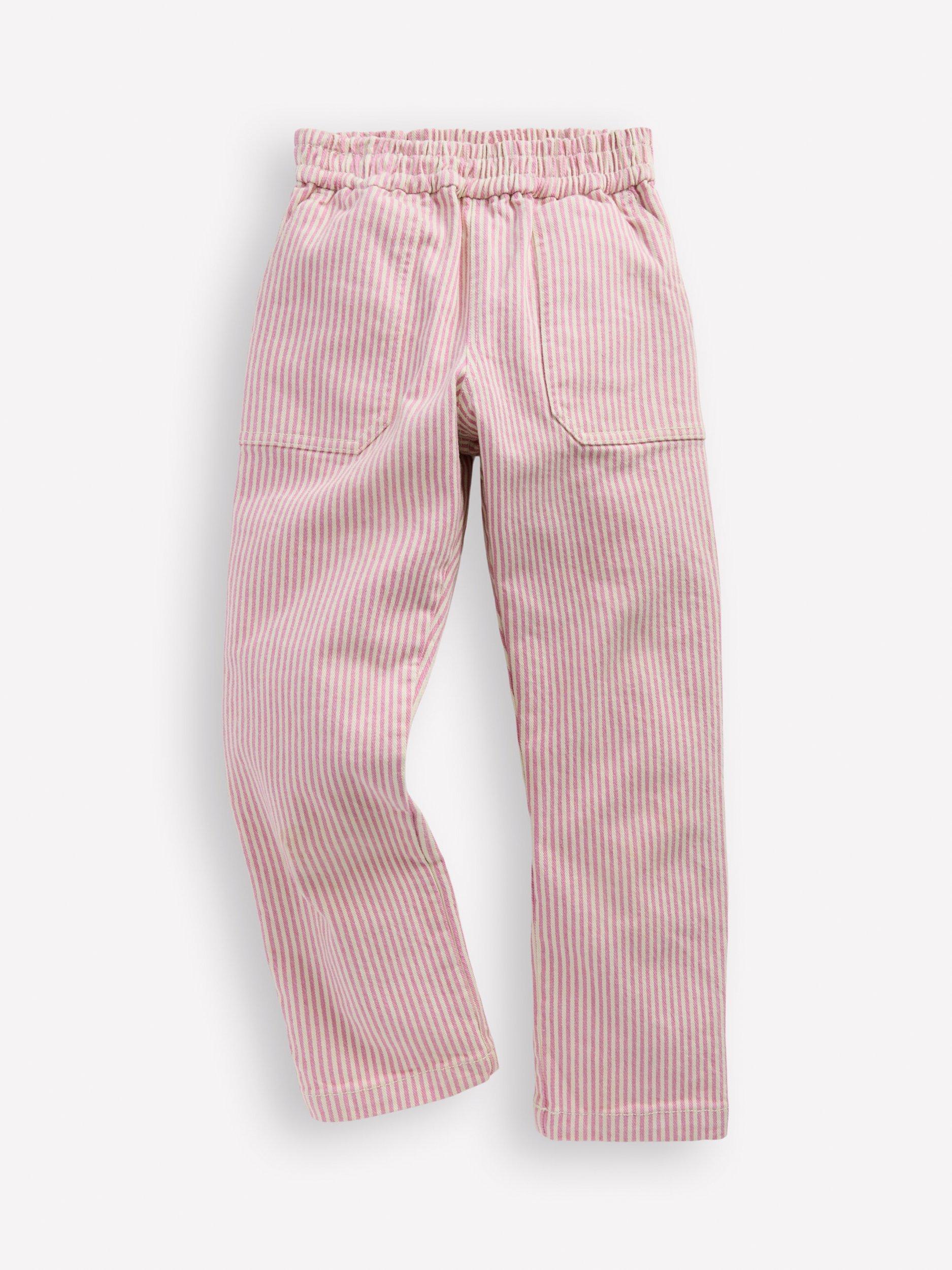 Mini Boden Kids' Stripe Pull-On Trousers, Pink Ticking