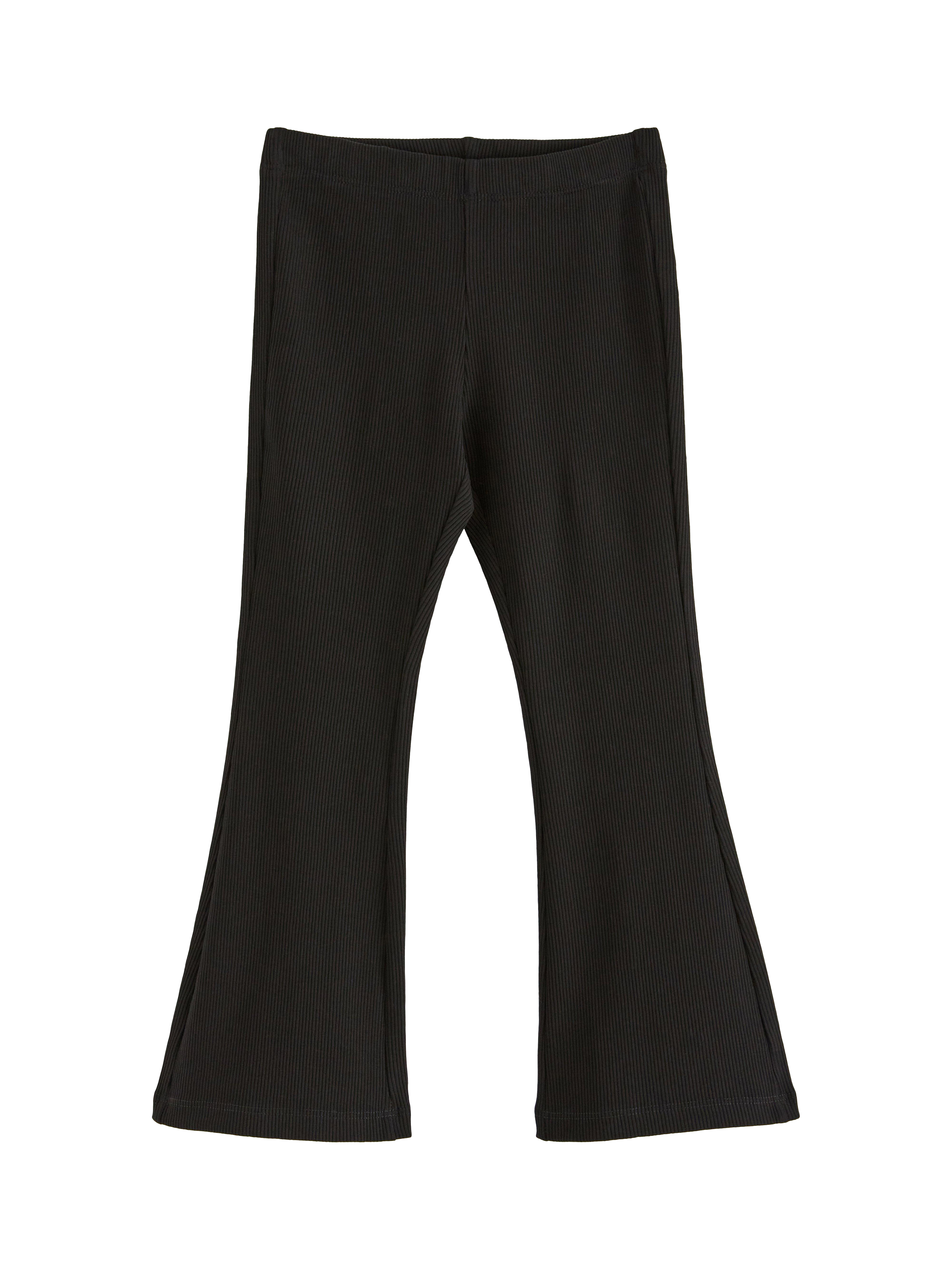 Product image 1 of 3, which shows Lindex Kids' Flared 2x2 Rib Leggings, Black, 4-5 years