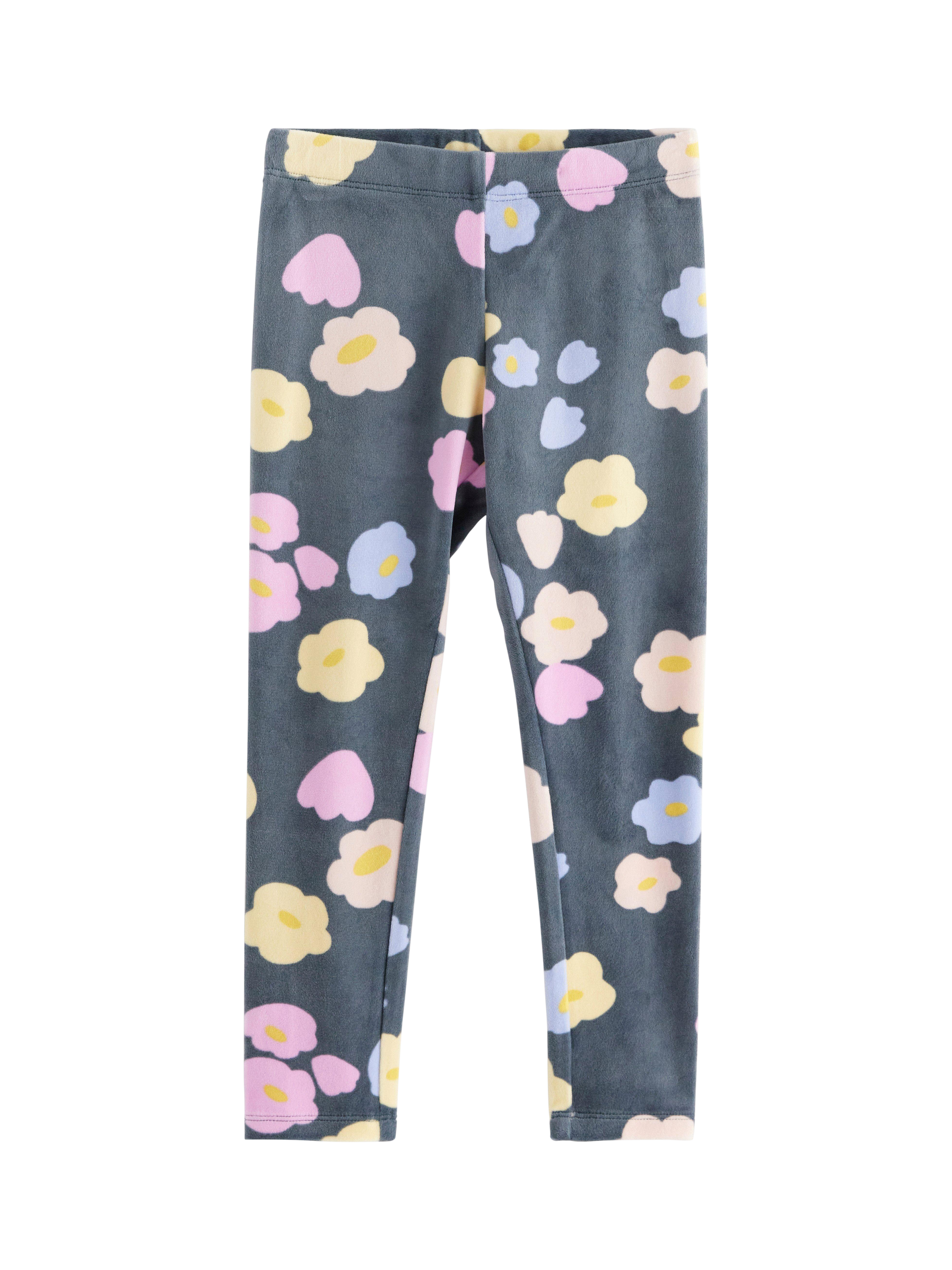 Product image 1 of 3, which shows Lindex Kids' Floral Velour Leggings, Dark Grey/Multi, 18-24 months