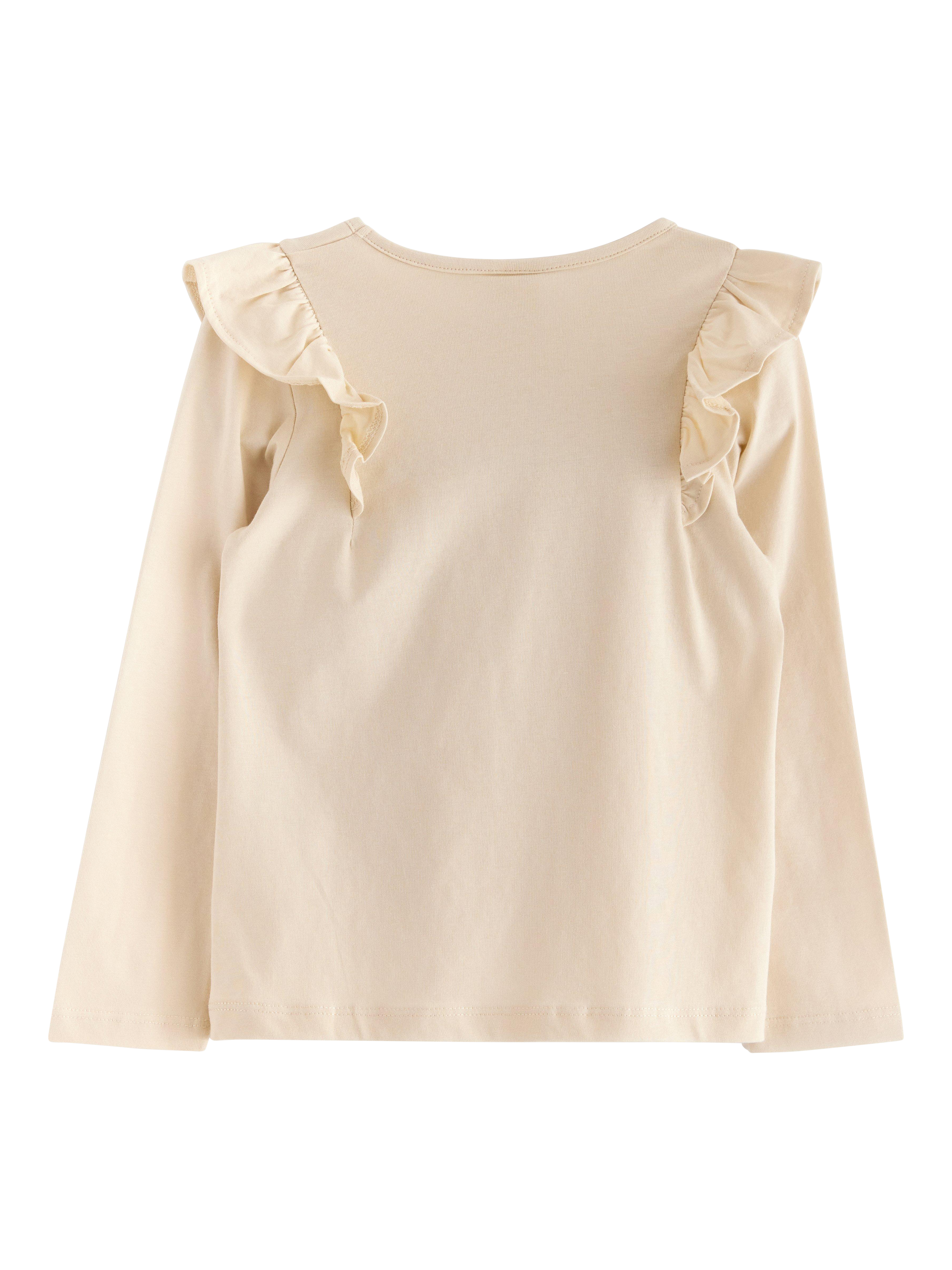 Product image 2 of 3, which shows Lindex Kids' Dreamer Frill Sleeve T-Shirt, Light Beige, 18-24 months