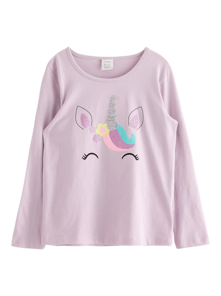 Lindex Kids' Unicorn Long Sleeve Top, Light Dusty Lilac