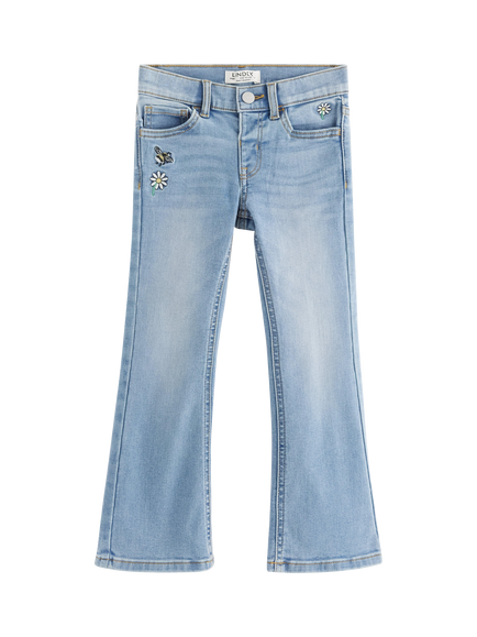 Lindex Kids' Bee Embroidered Flared Jeans, Light Denim, Light Denim