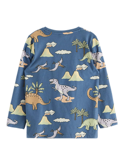Lindex Kids' Dinosaur Print Long Sleeve T-Shirt, Dusty Blue/Multi - view 2, Dusty Blue/Multi