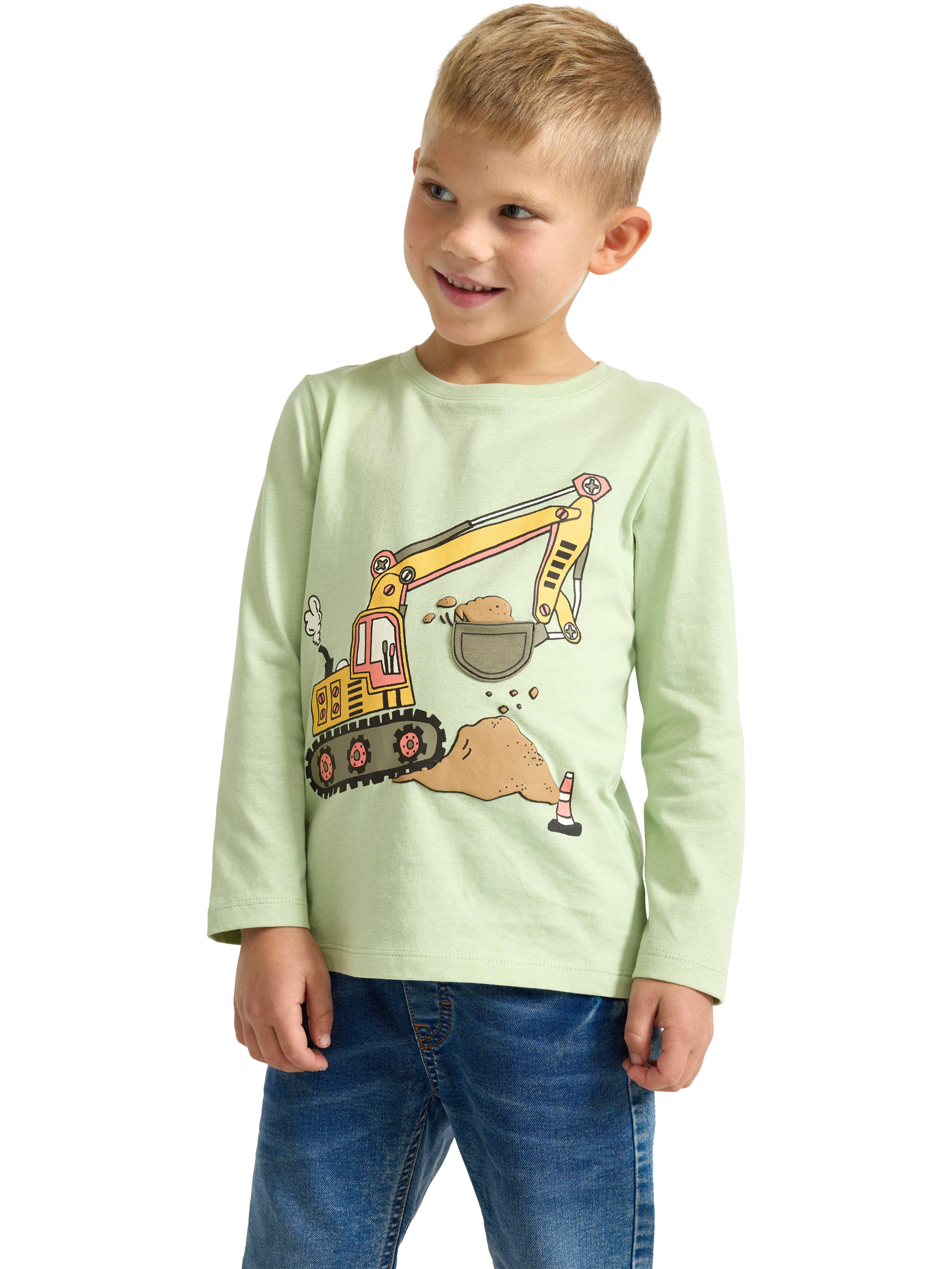 Product image 1 of 6, which shows Lindex Kids' Digger Long Sleeve T-Shirt, Light Dusty Green, 2-3 years