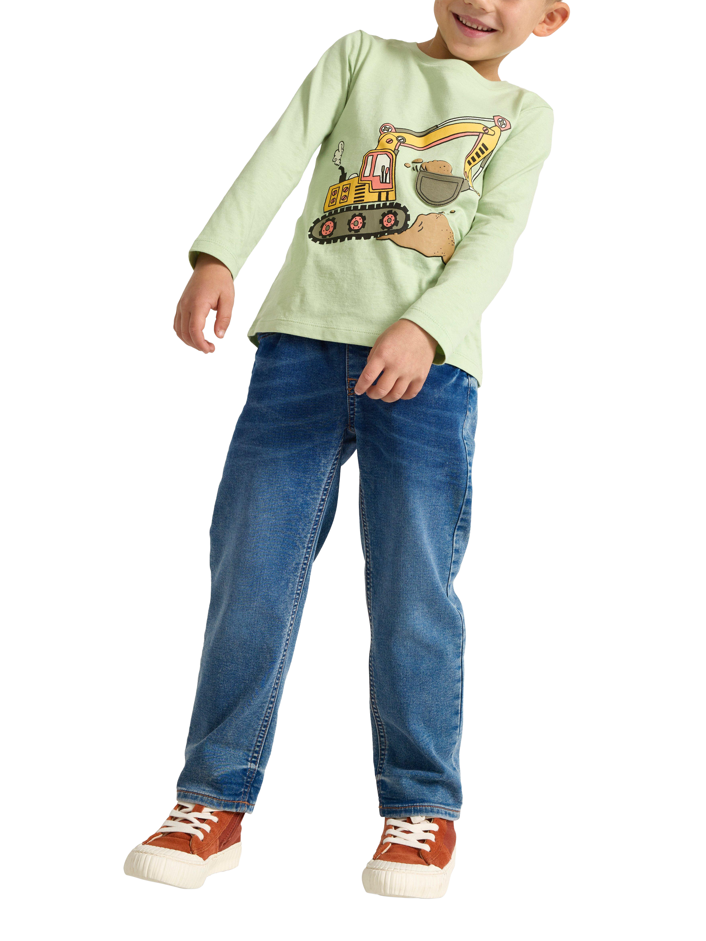 Product image 3 of 6, which shows Lindex Kids' Digger Long Sleeve T-Shirt, Light Dusty Green, 2-3 years