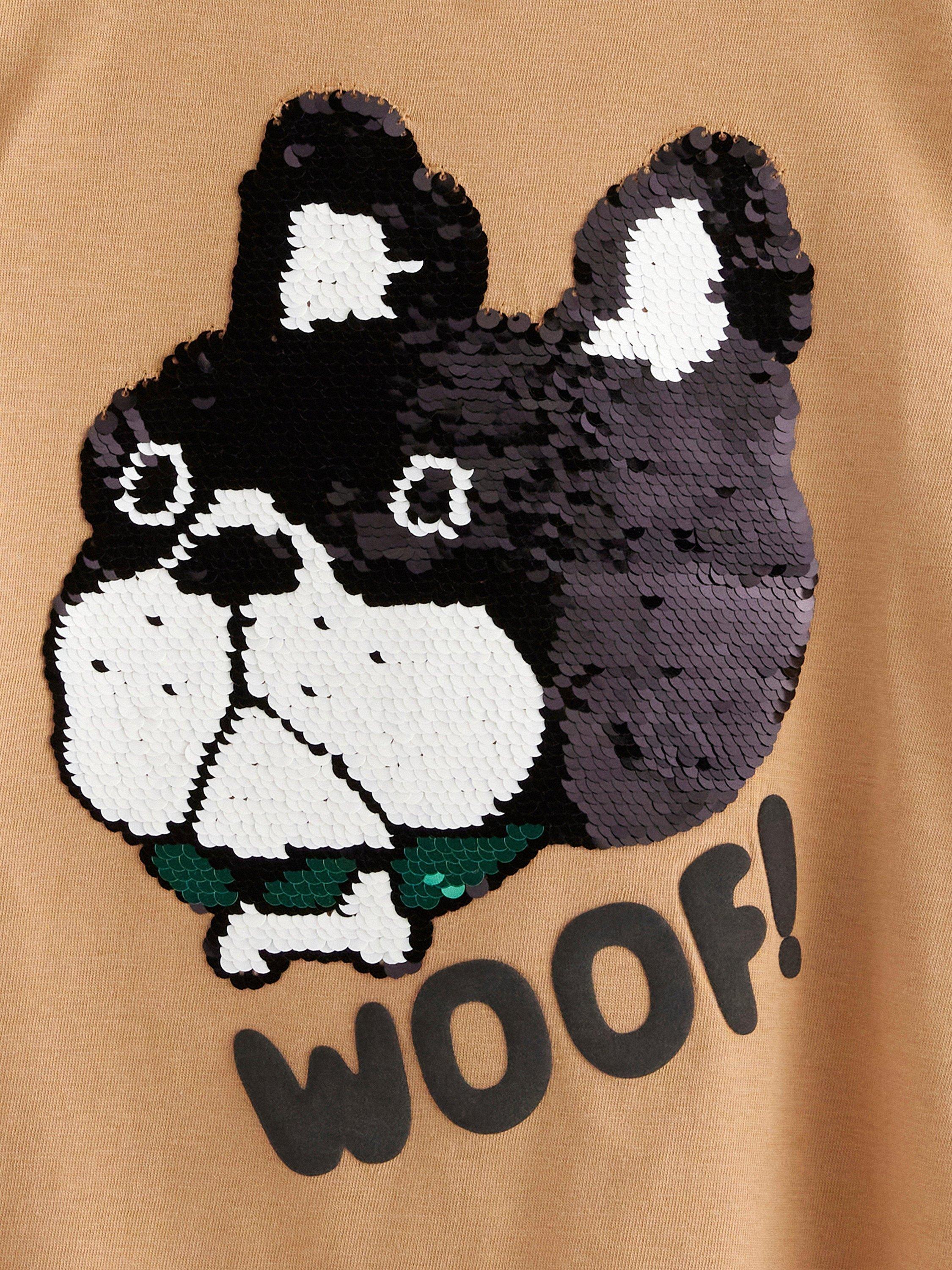 Product image 3 of 3, which shows Lindex Kids' Sequin Bulldog Long Sleeve T-Shirt, Light Dusty Beige, 4-5 years