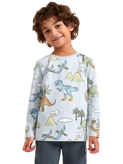Lindex Kids' Dinosaur Print Top, Light Dusty Blue, Light Dusty Blue
