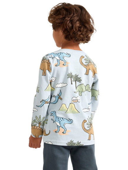 Lindex Kids' Dinosaur Print Top, Light Dusty Blue - view 2, Light Dusty Blue