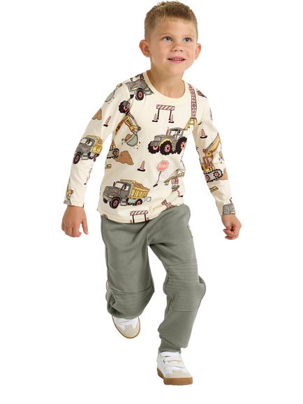 Lindex Kids' Construction Vehicle Print Top, Light Dusty Yellow, Light Dusty Yellow