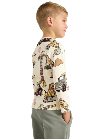 Lindex Kids' Construction Vehicle Print Top, Light Dusty Yellow - view 2, Light Dusty Yellow