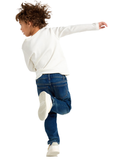 Lindex Kids' Staffan Pull-Up Straight Jeans, Dark Denim - view 2, Dark Denim