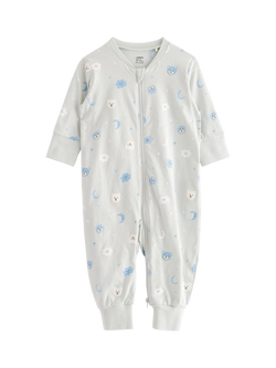 Lindex Baby Organic Cotton Bear Print Sleepsuit, Dusty Blue - view 2, Dusty Blue