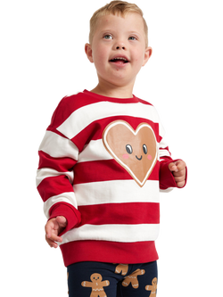 Lindex Baby Heart Stripe Sweatshirt, Dark Red