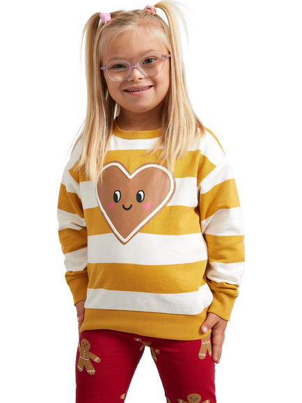 Lindex Baby Heart Stripe Sweatshirt, Dusty Yellow