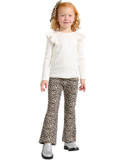 Lindex Kids' Leopard Print Flared Leggings, Light Beige, Light Beige