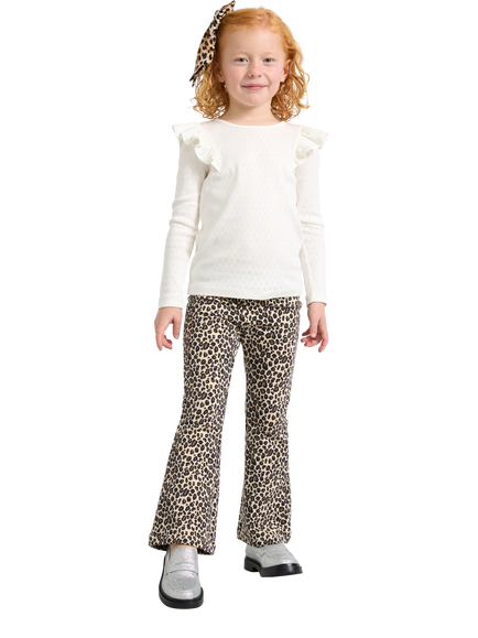 Lindex Kids' Leopard Print Flared Leggings, Light Beige, Light Beige