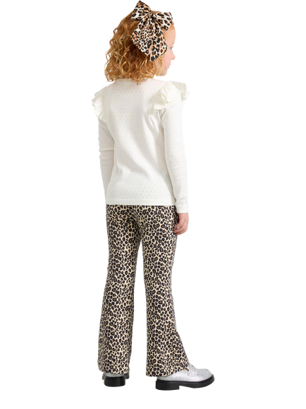 Lindex Kids' Leopard Print Flared Leggings, Light Beige - view 2, Light Beige