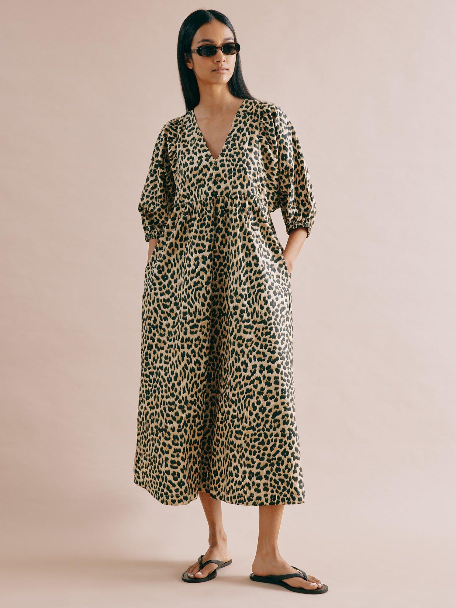 Product image 1 of 5, which shows Albaray Animal Print Pure Organic Cotton Dress, Multi, 8