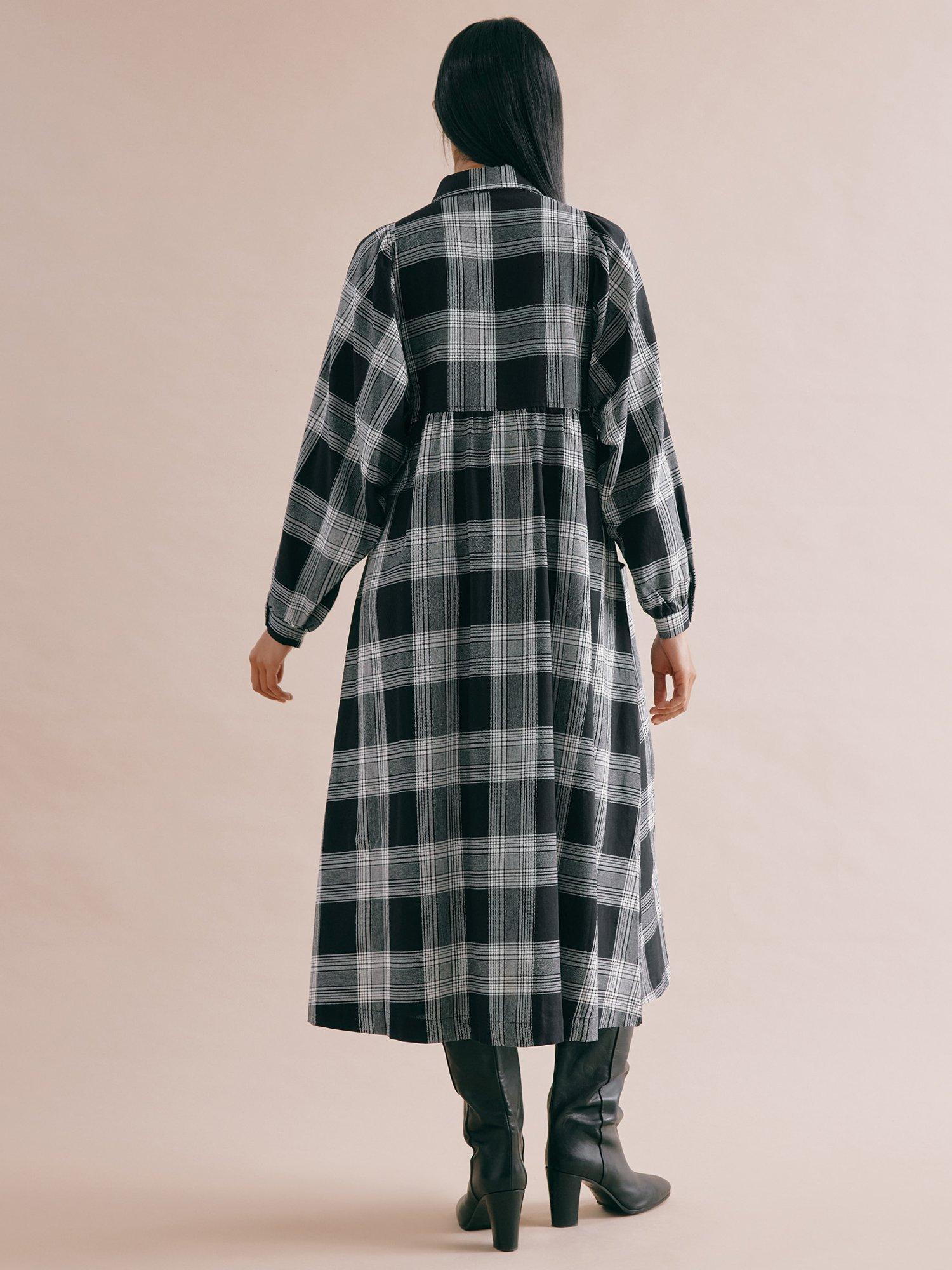 Product image 2 of 5, which shows Albaray Check Pure Organic Cotton Shirt Dress, Black, 8