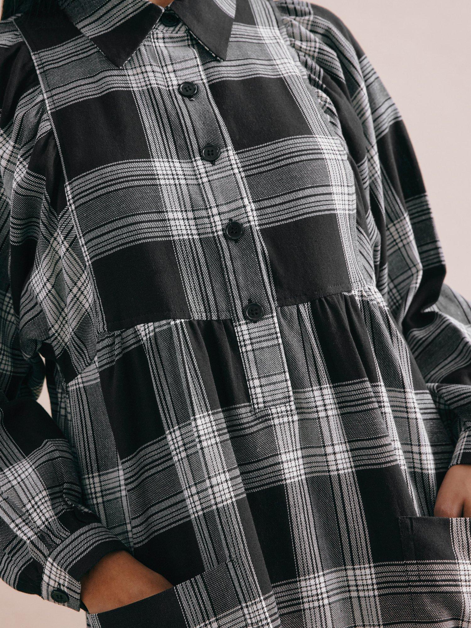 Product image 4 of 5, which shows Albaray Check Pure Organic Cotton Shirt Dress, Black, 8