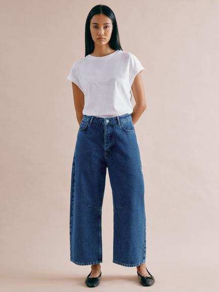 Albaray Mid Rise Barrel Leg Jeans, Indigo, Indigo