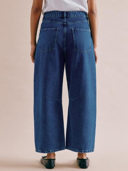 Albaray Mid Rise Barrel Leg Jeans, Indigo - view 2, Indigo