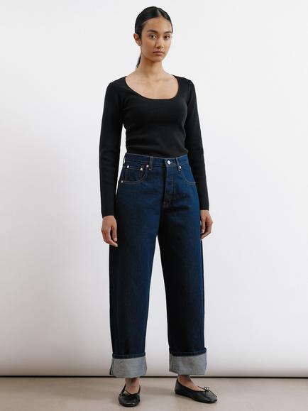 Albaray Turn Up Pure Organic Cotton Jeans, Dark Blue, Dark Blue
