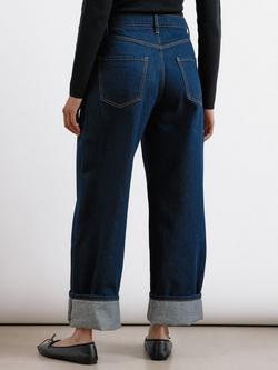 Albaray Turn Up Pure Organic Cotton Jeans, Dark Blue - view 2, Dark Blue